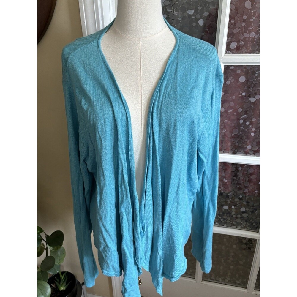 J Jill Linen Open Front Cardigan XL Aqua Turquoise